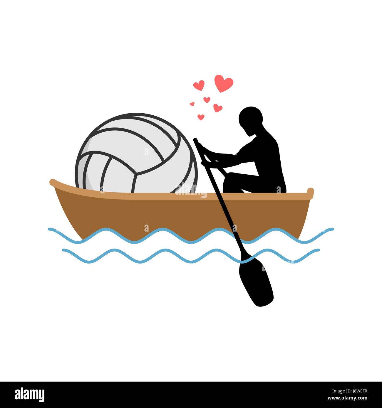 Lover Volleyball. Guy and ball ride in boat. Lovers of sailing. Romantic date. Love sport play game Stock Vector