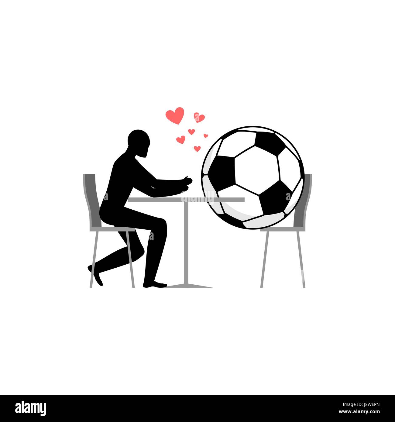 Lover Soccer. football ball and guy in cafe. Lovers in restaurant. Romantic date. Love sport play game Stock Vector