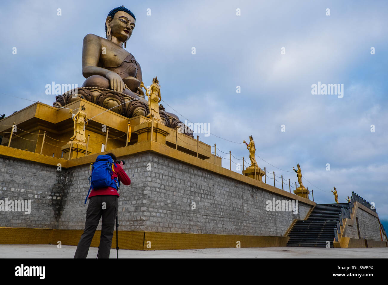 Photographer photographing the Buddha Donderma statue at Thimphu, Bhutan. Stock Photo