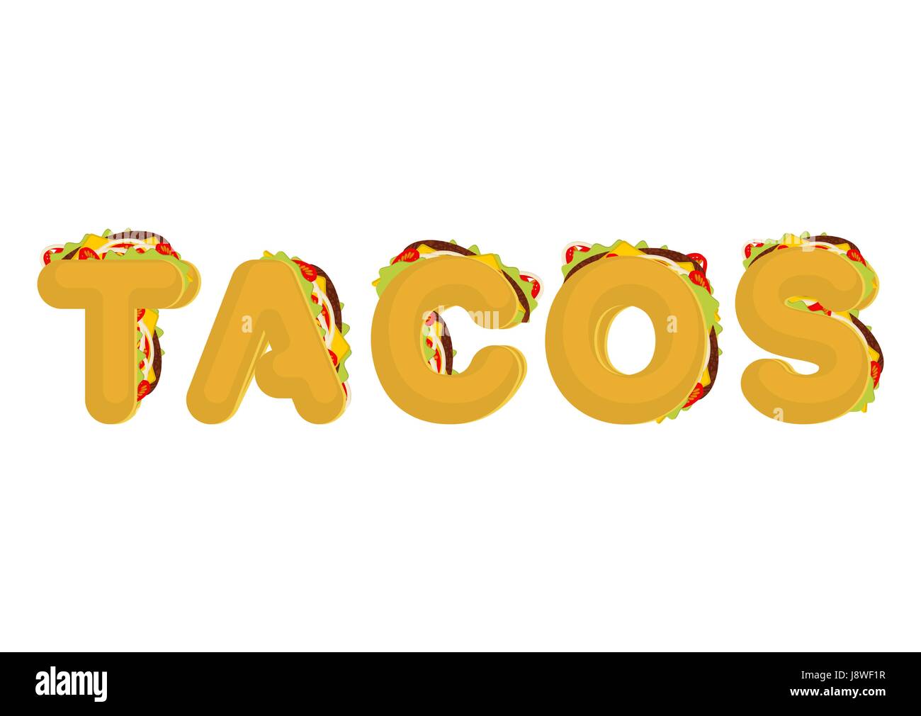 Tacos lettering. Mexican fast food font. Taco text. traditional Mexico