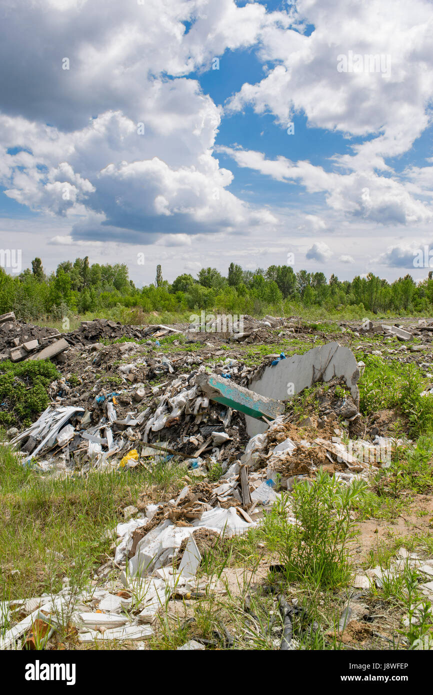 Illegal garbage dumping outside the forest on a hot summer day Stock Photo