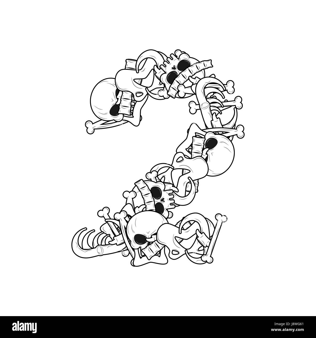 Number 2 skeleton. Bones Font two. Anatomy of an alphabet symbol. dead ...