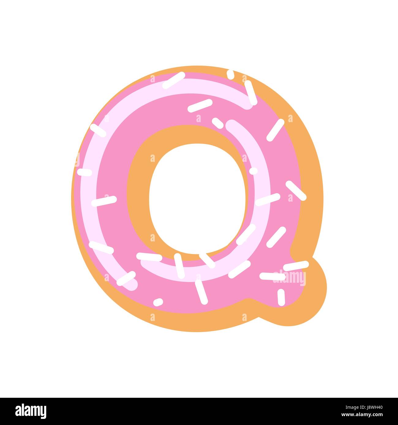 Letter Q donut font. Doughnut alphabet. Sweet lettering. candy ABC sign