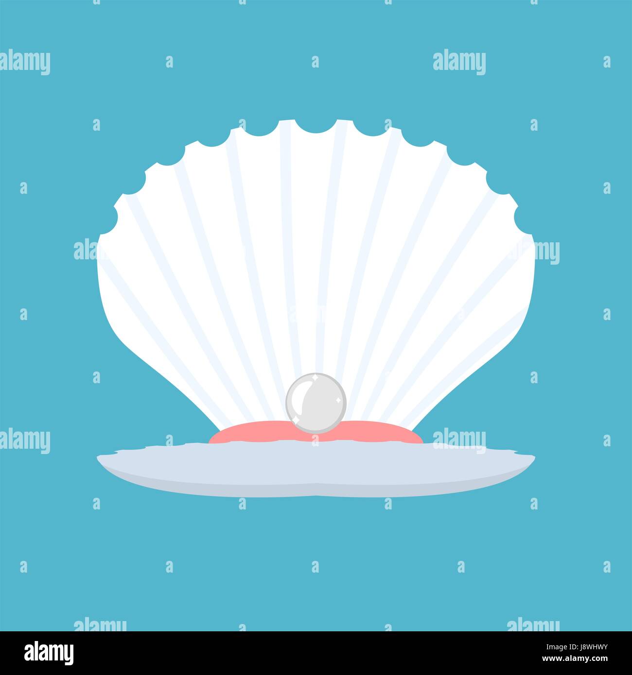 Shell with pearl. Open conch. Production of natural pearls Stock Vector