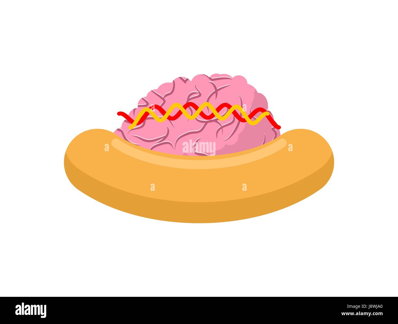 Hot dog zombie. Bun and brains. Fast food for monster Stock Vector