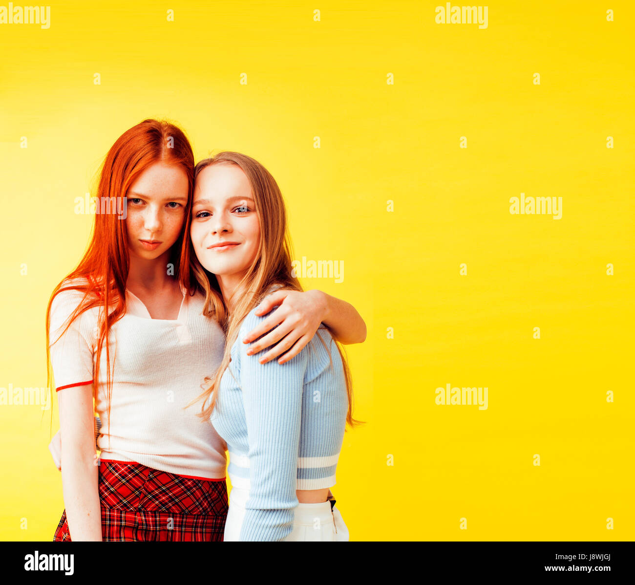 lifestyle people concept: two pretty young school teenage girls having ...