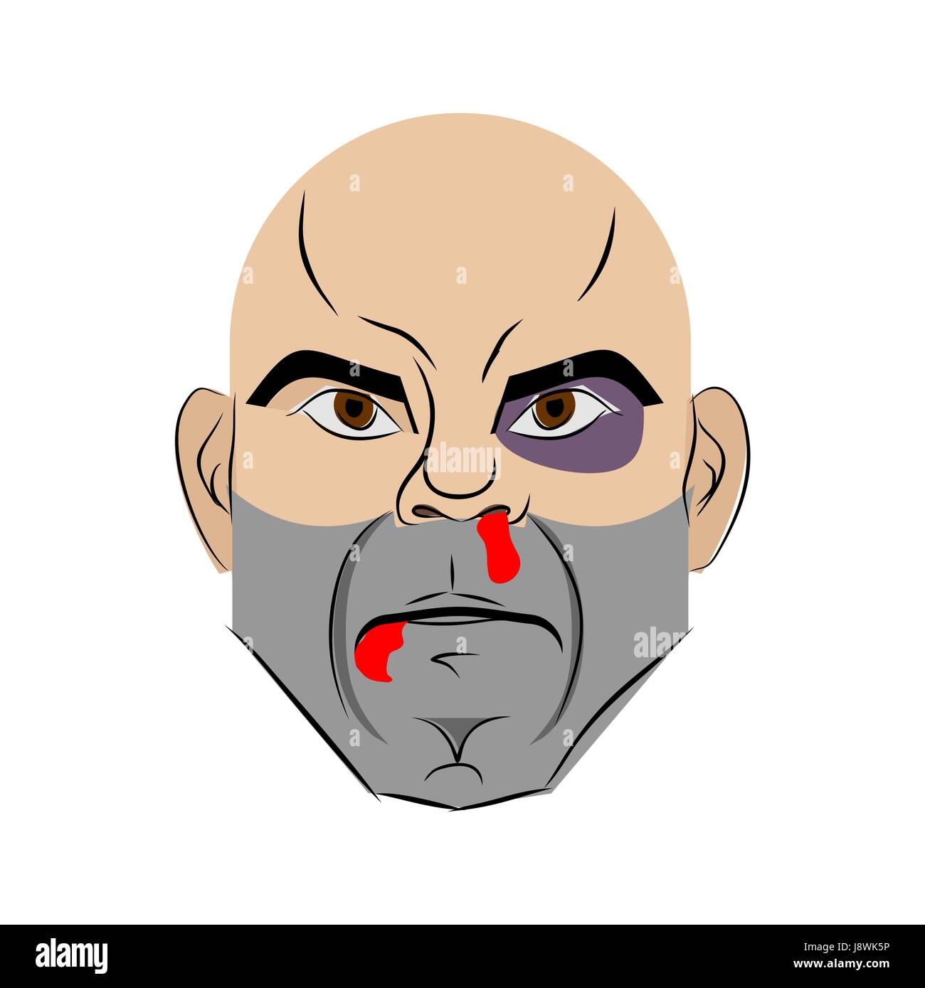 Beaten face. Blood from nose and black eye. Tattered guy head Stock Vector