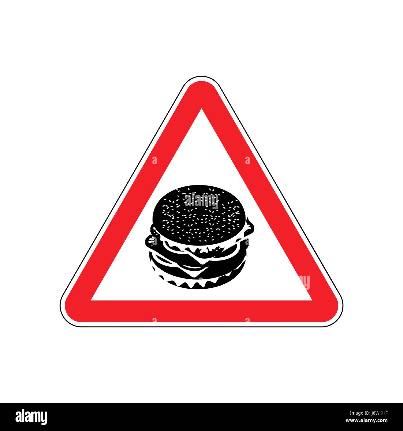 Attention Hamburger. Dangers of red road sign. Burger Fast food Caution Stock Vector