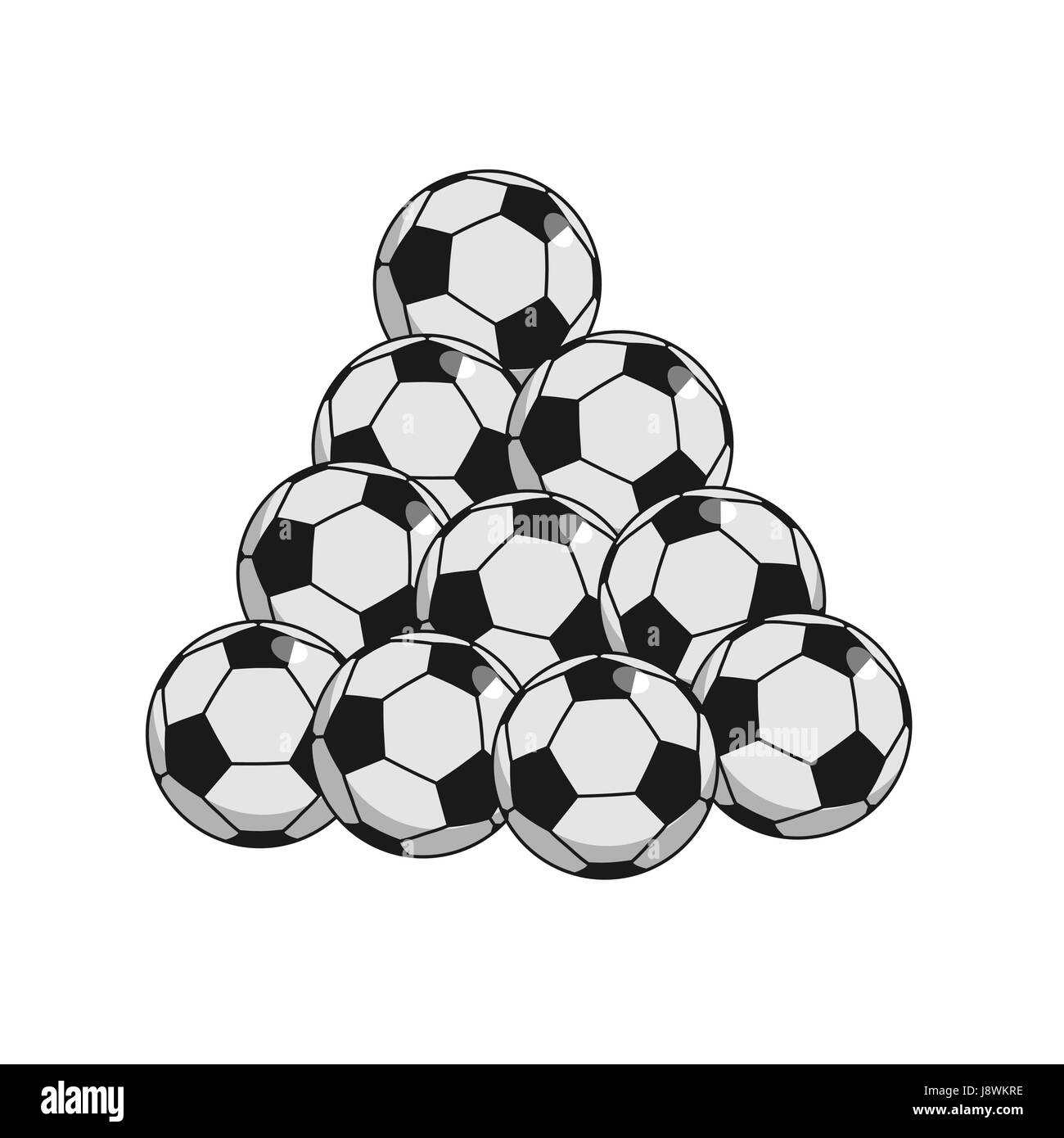 Pile Soccer ball isolated. Lot of Football balls for games Stock Vector