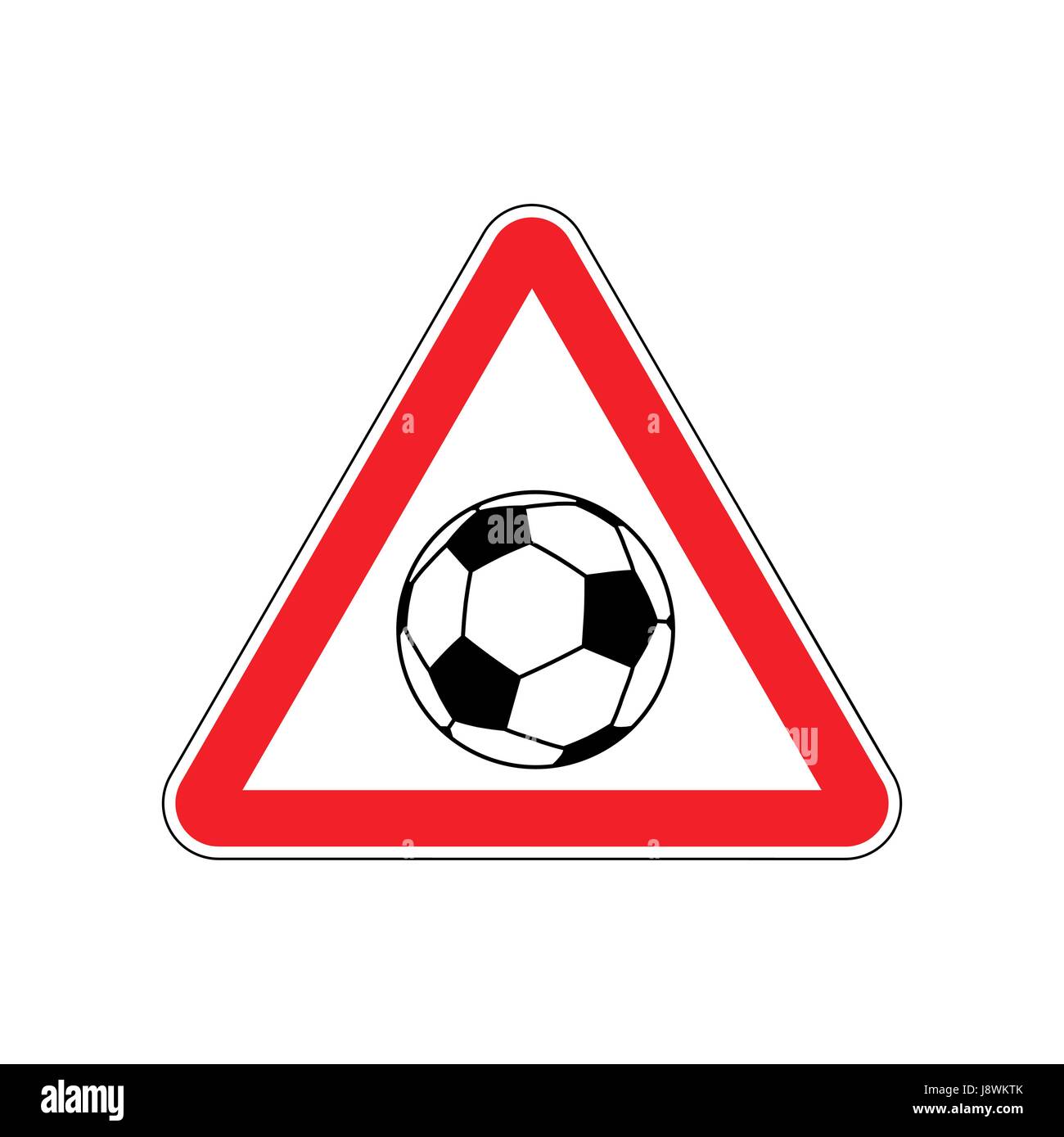 Attention soccer. Danger red road sign. footballl Caution Stock Vector