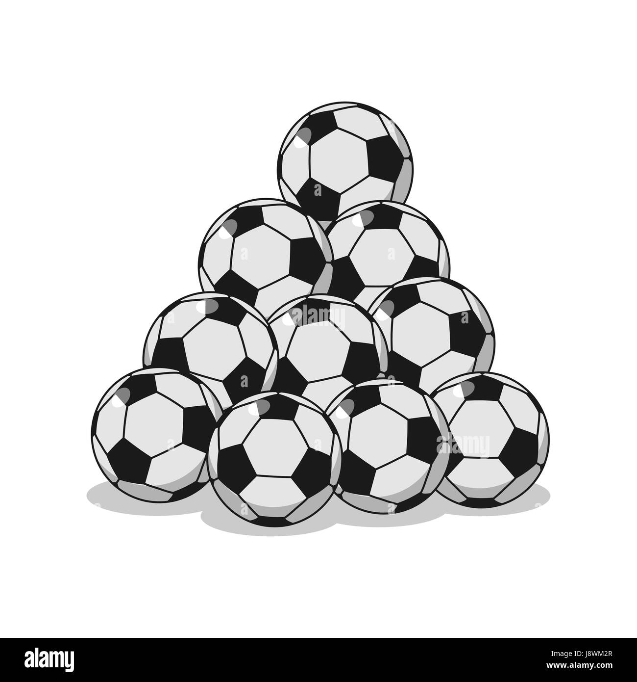 Pile of football. Many soccer balls. Sports accessory Stock Vector