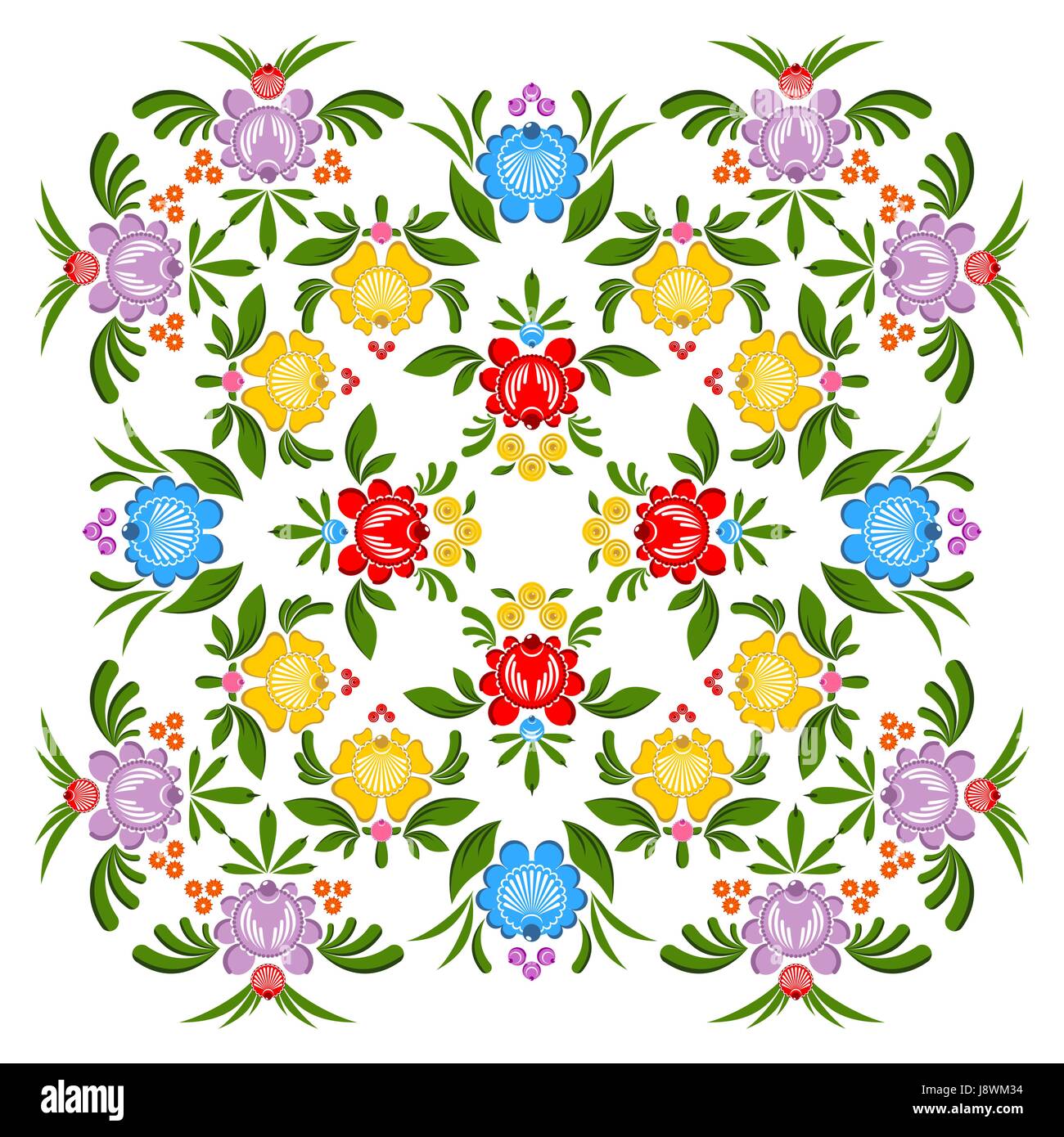 Gorodets painting pattern. Floral ornament. Russian national folk craft. Traditional culture painting in Russia. Retro ethnic decor rose and berry Stock Vector