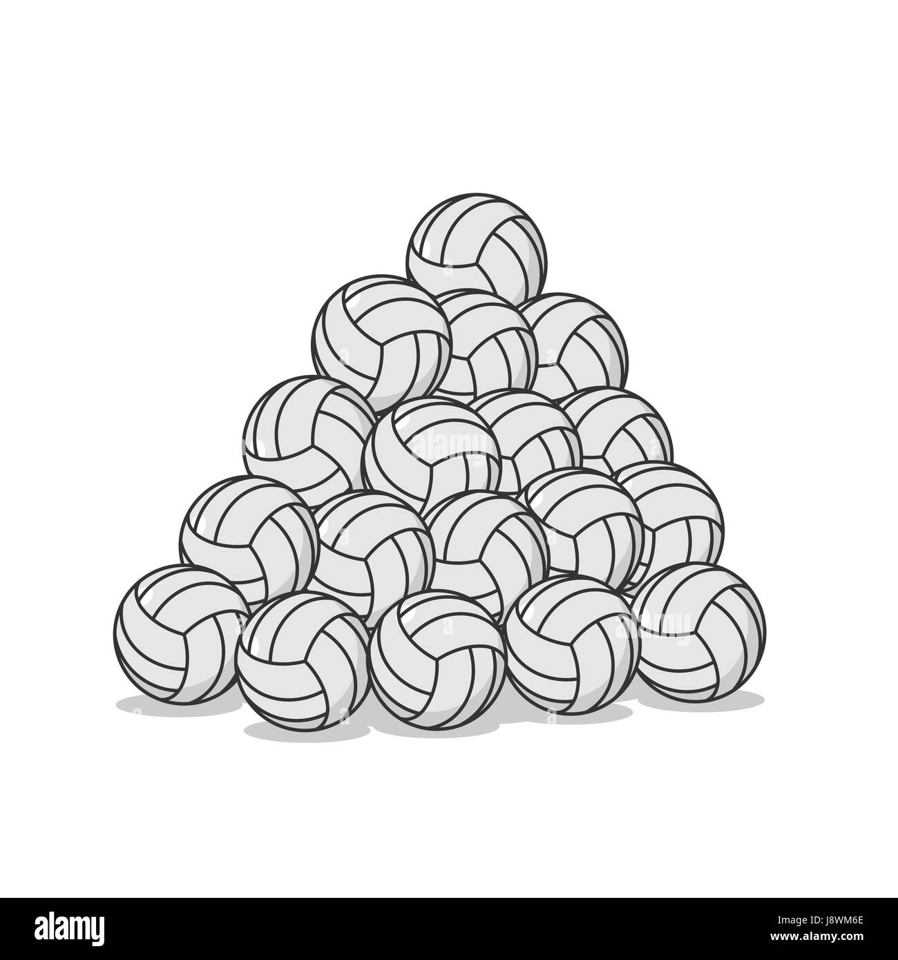 Pile volleyball ball. Many volleyball balls. Sports accessory Stock Vector