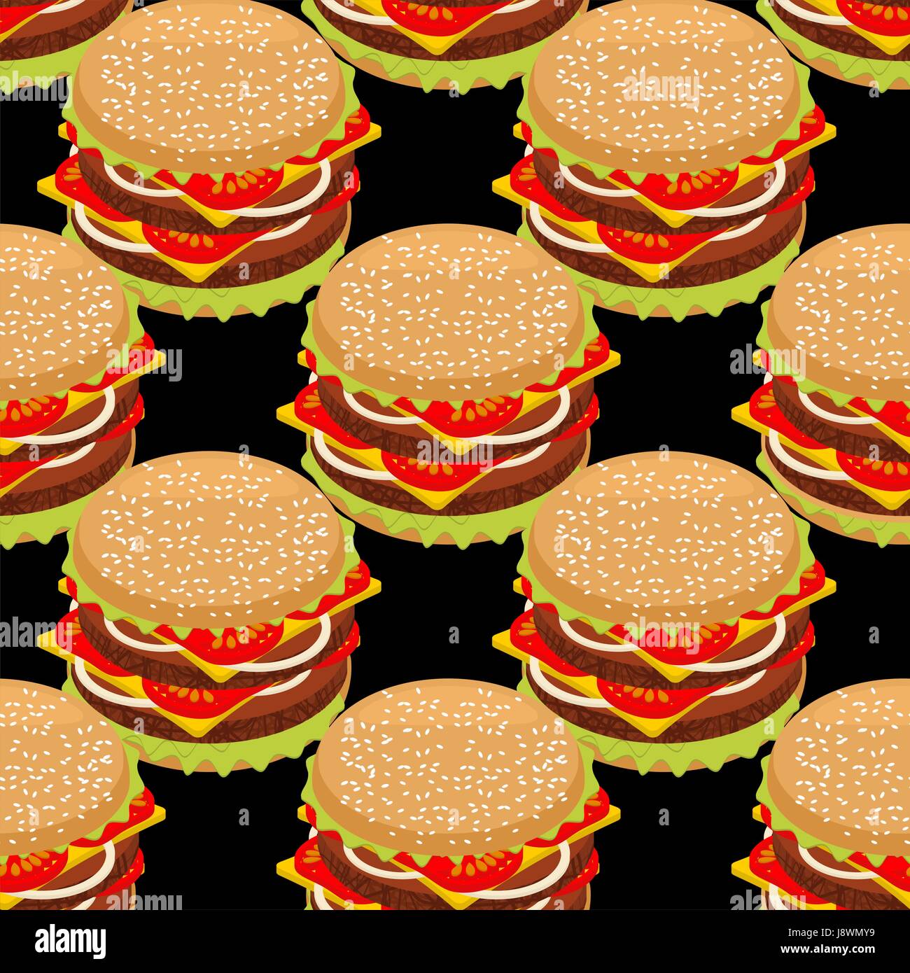 Hamburger seamless pattern. Sandwich of patties and cut roll. fast food