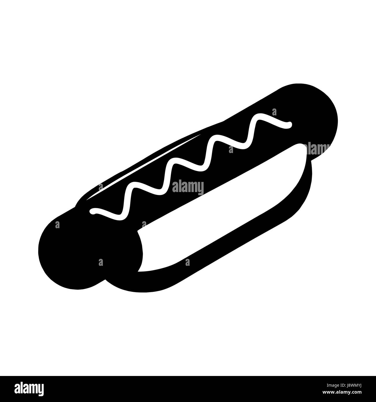 Hot dog silhouette. Fast food in flat style icon. Bun and sausage Stock Vector