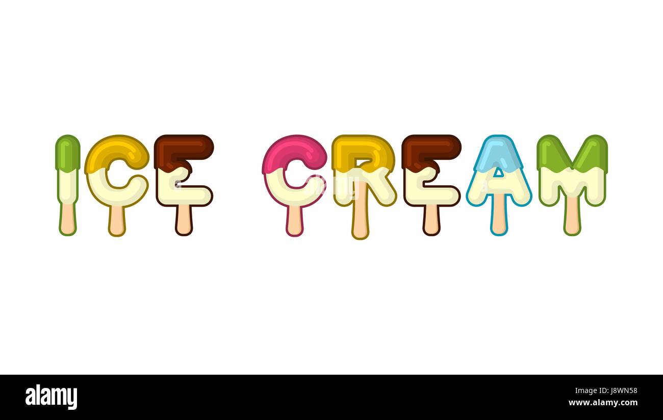 Ice cream typography. Popsicle alphabet. Cold sweets alphabet. Food