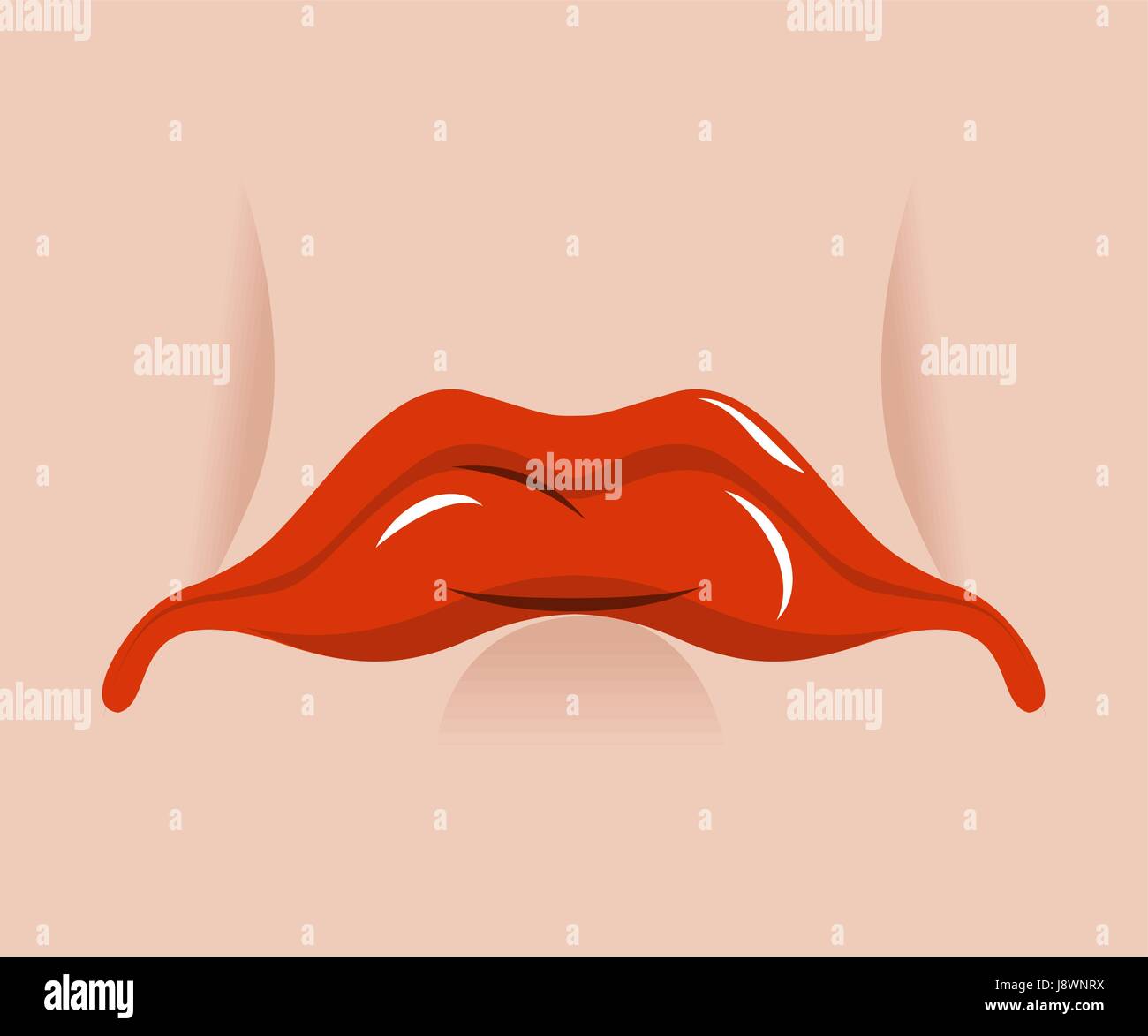Sad mouth. Sorrowful red lips on white background. Tragic emotions Stock Vector