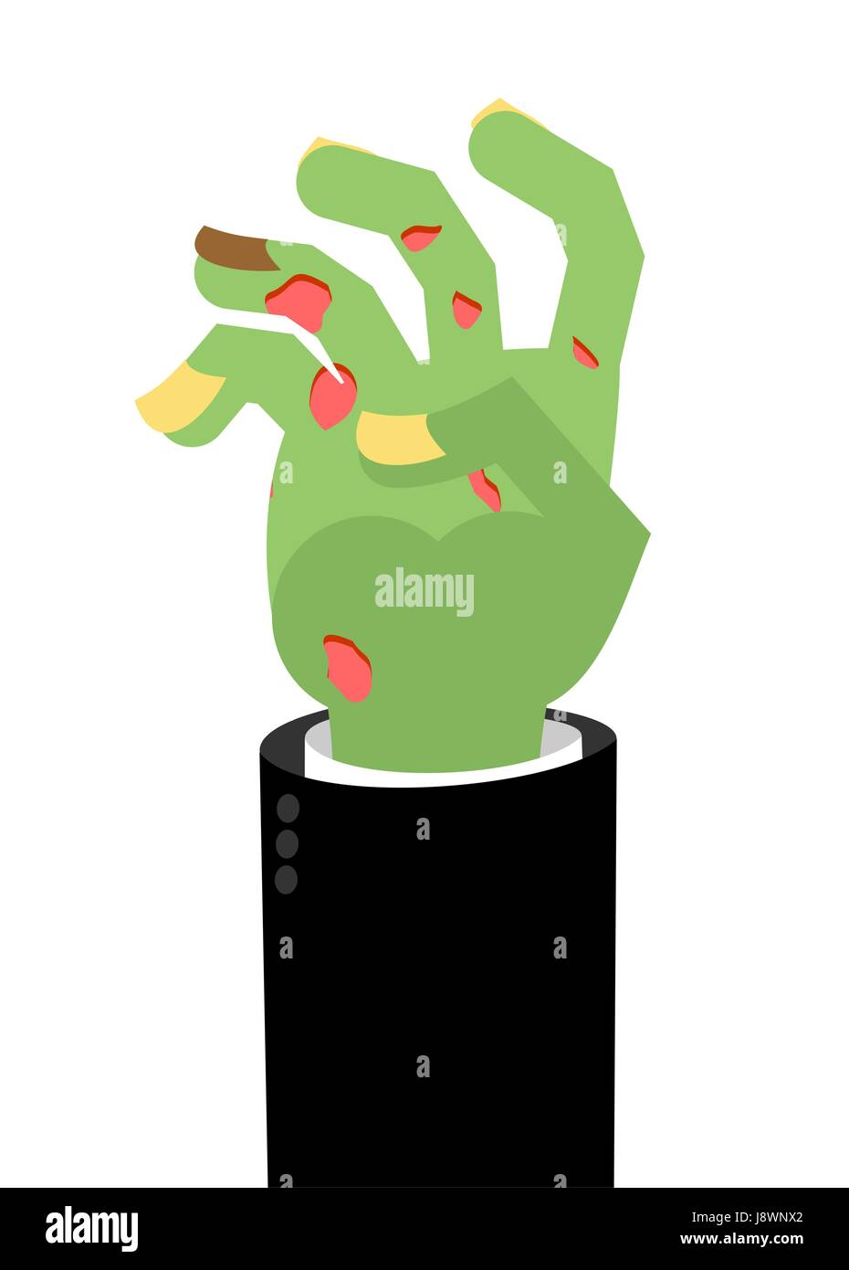 Zombie Hands. Limbs green zombi. cadaveric spots on arm Stock Vector