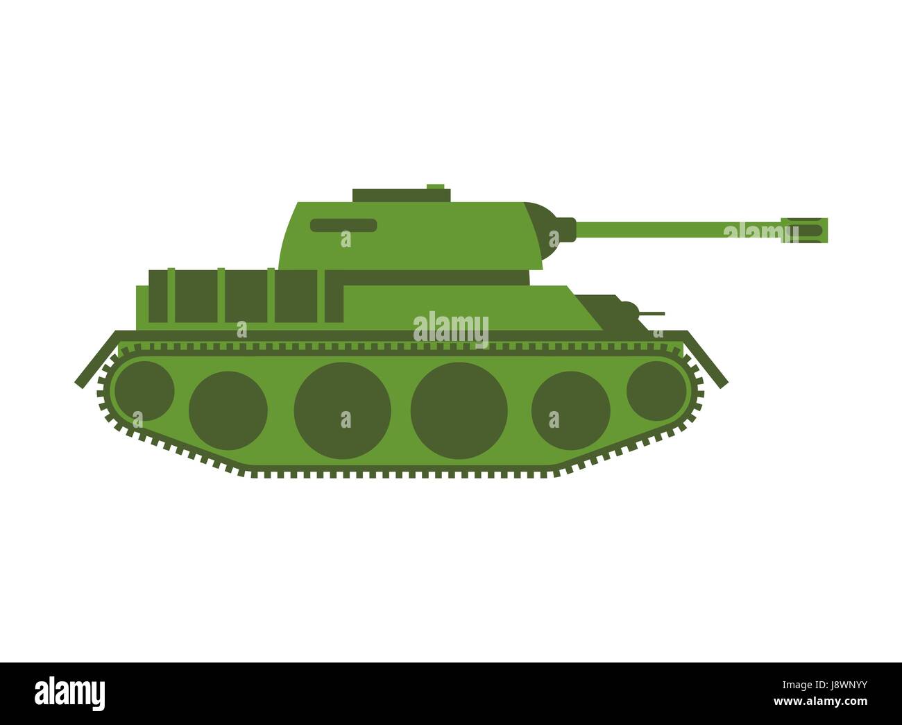 Tank isolated. Military equipment on white background, armored combat vehicle, tracked with cannon armament. army transportation Stock Vector