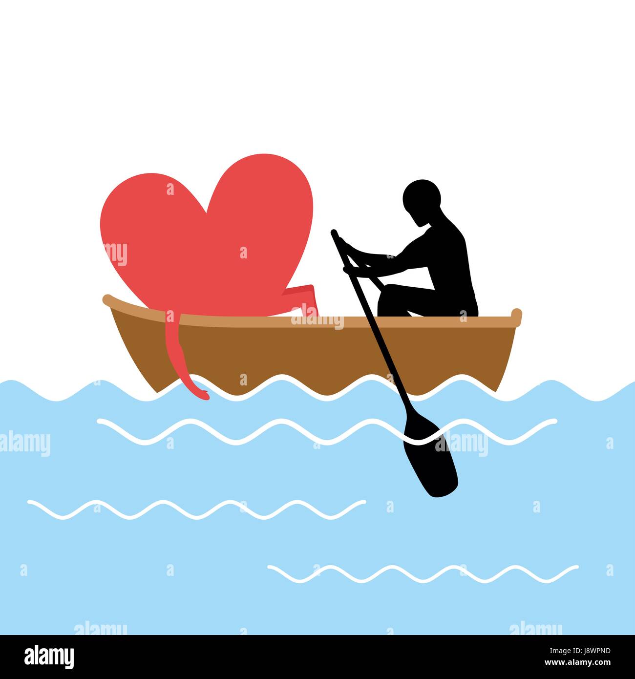 Man and love and ride in boat. Lovers of sailing. Man rolls heart of ...