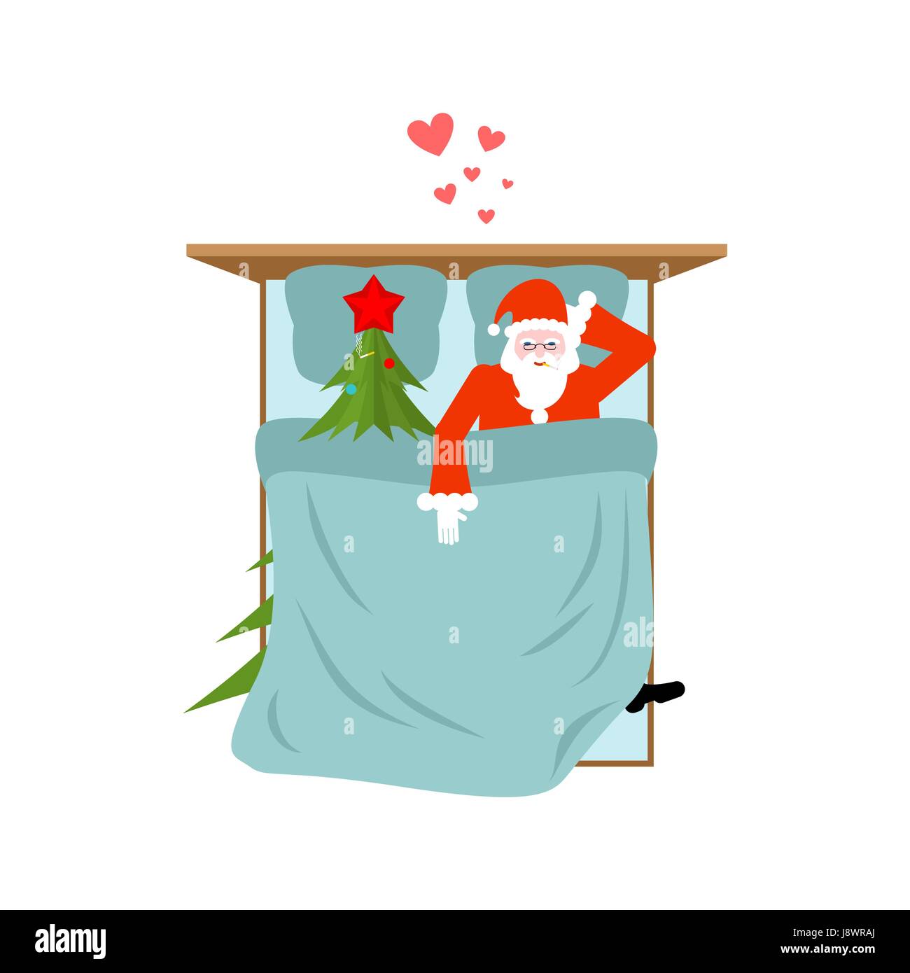 Santa Claus and Christmas tree in bed. Smoking After Christmas sex. Old man  in red suit and fur-tree new year date Stock Vector Image & Art - Alamy
