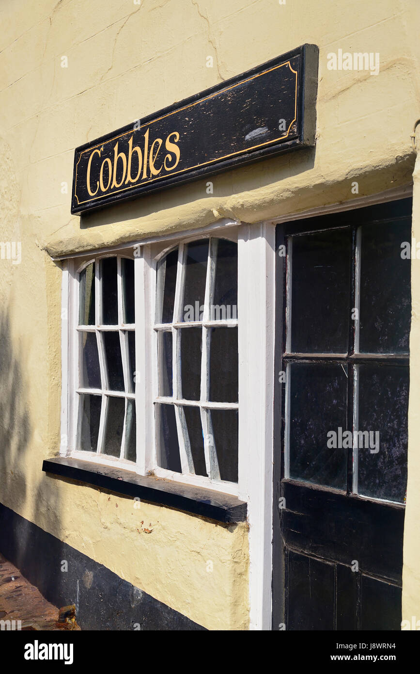England, Somerset, Dunster, Building with extremely crooked window