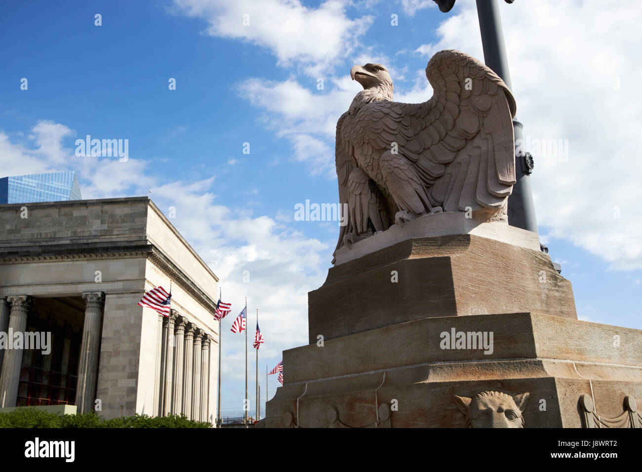 eagle statue on market street bridge near 30th street station Philadelphia USA. The eagles came from the demolished penn station in new york Stock Photo