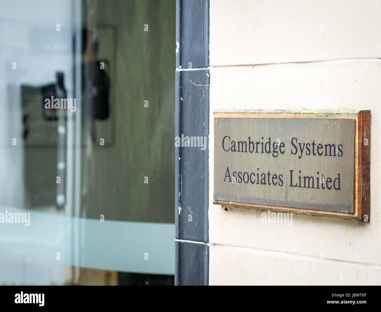 Sign outside the Cambridge Systems Associates Limited Offices in Portugal Place, Cambridge, UK. An innovative financial consultancy and software house Stock Photo