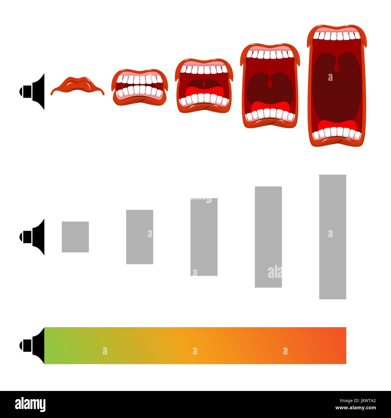 Adjust volume. shout level. Stage scream. Open mouth with tongue and