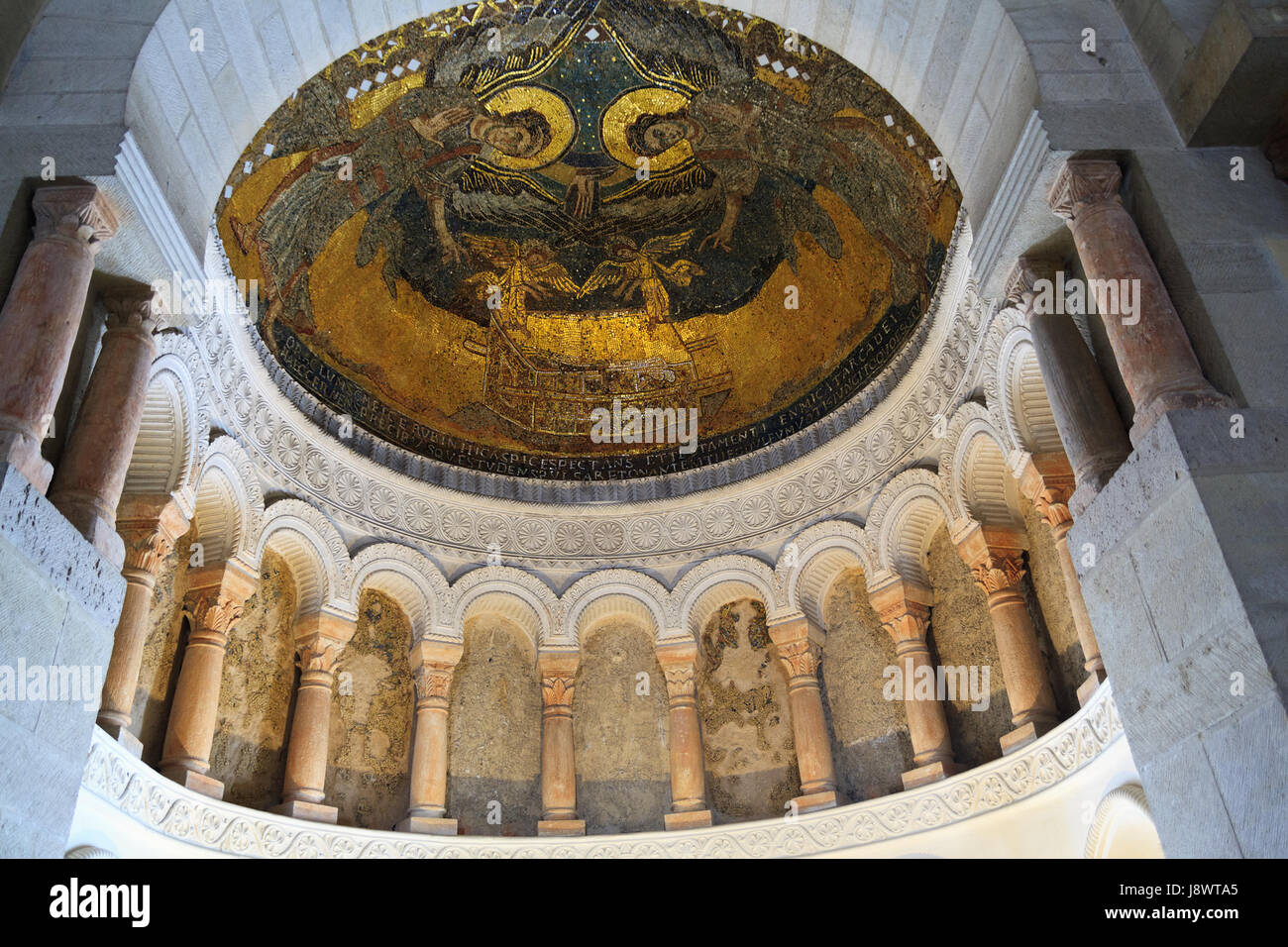 Glass mosaic in the 9th century dome of Carolingian Oratory in Germigny des Prés, Loiret, France Stock Photo