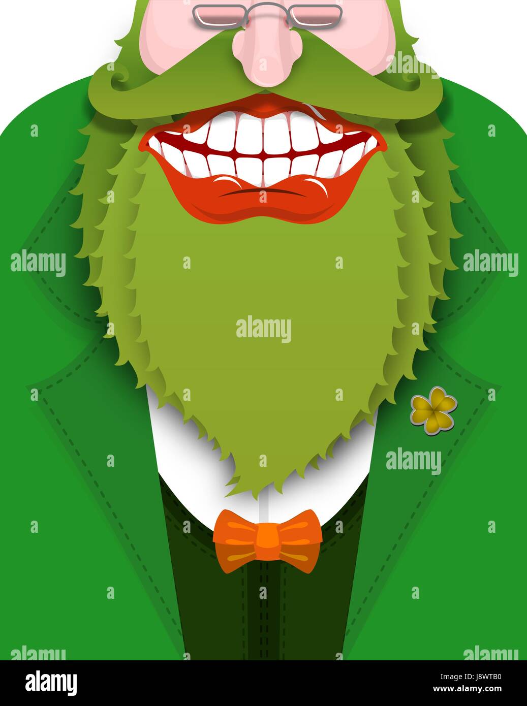 Cheerful leprechaun with green beard. Good gnome with big smile. Old coat  with bow tie. Illustration for St. Patricks Day. National Holiday in  Ireland Stock Vector Image & Art - Alamy