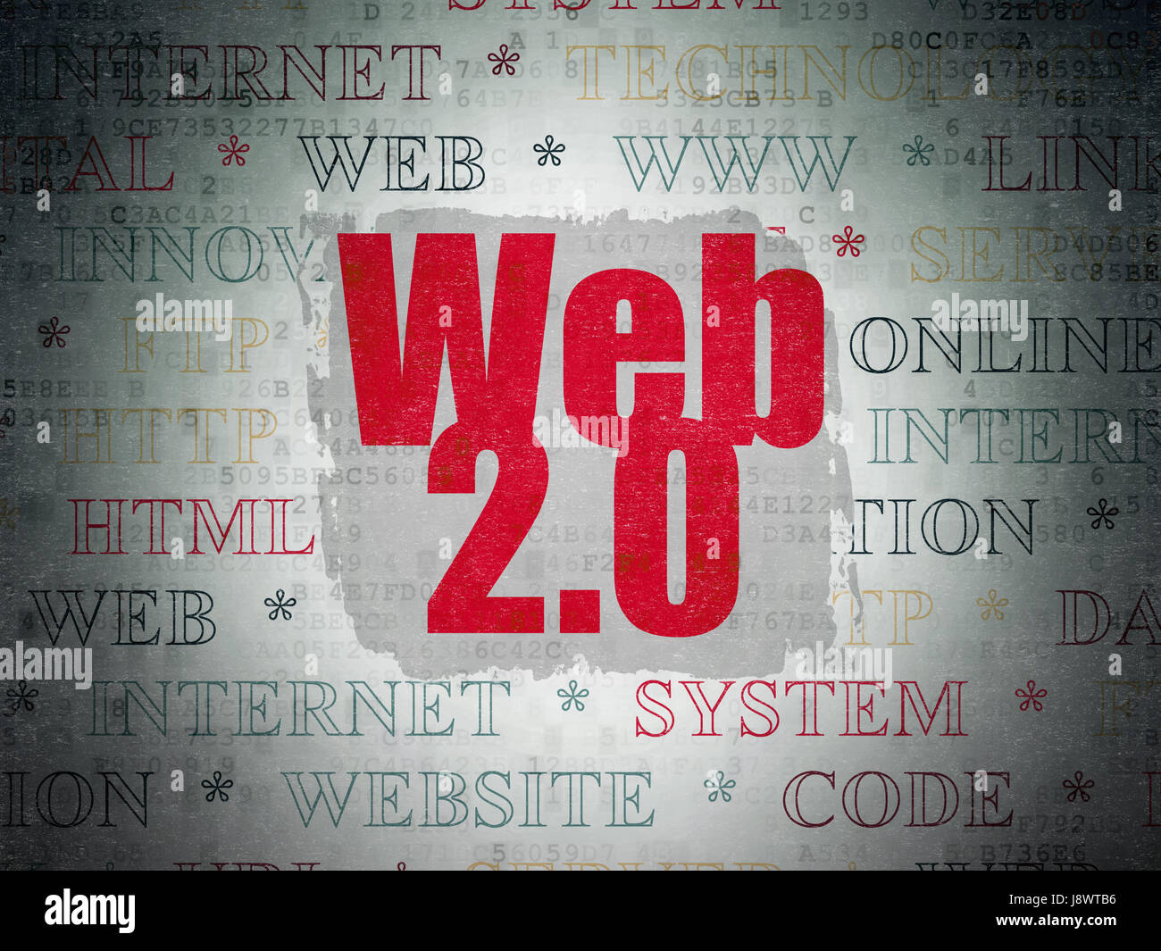 Web development concept: Web 2.0 on Digital Data Paper background Stock ...