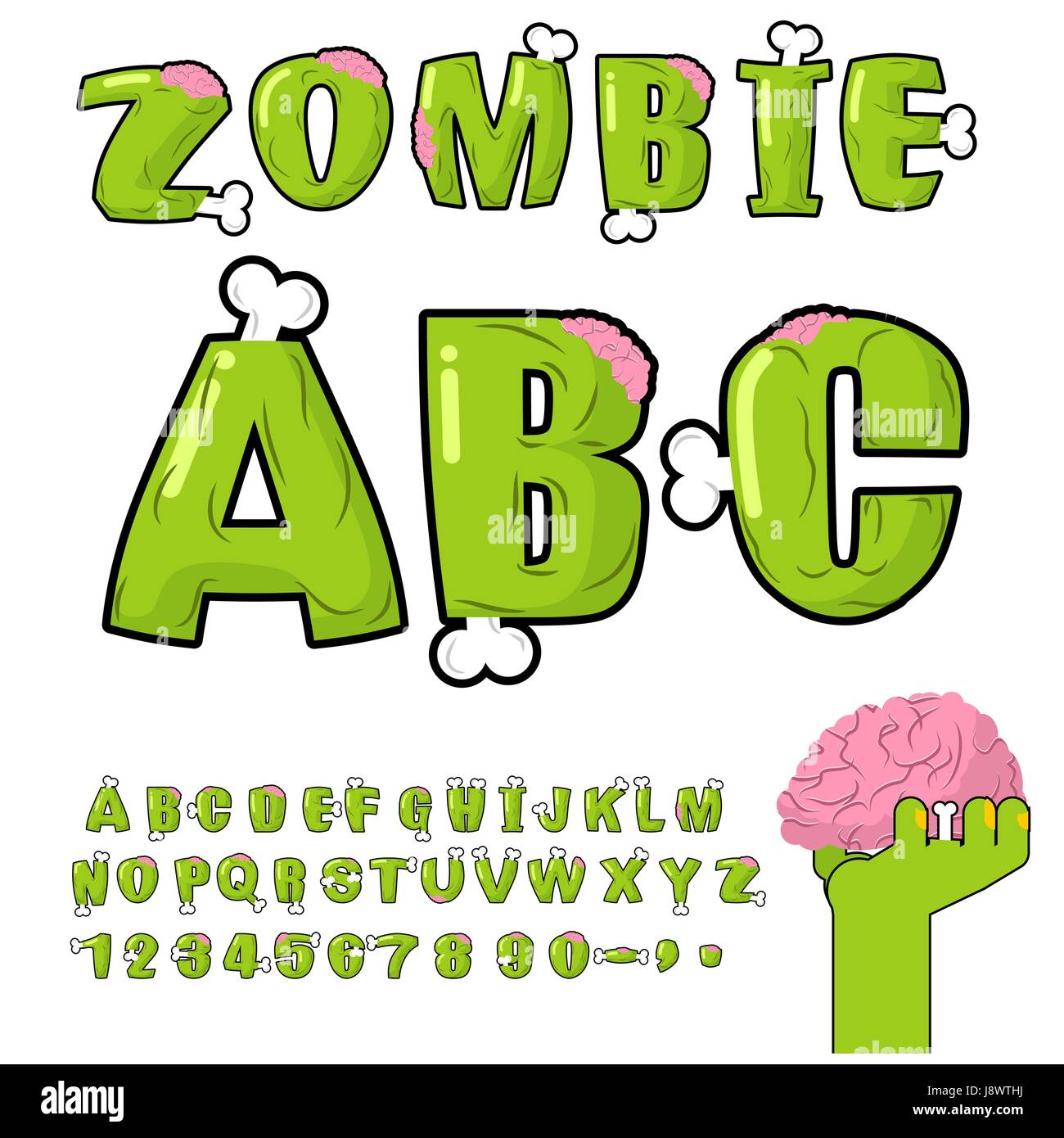 Zombie font scary green letters hi-res stock photography and