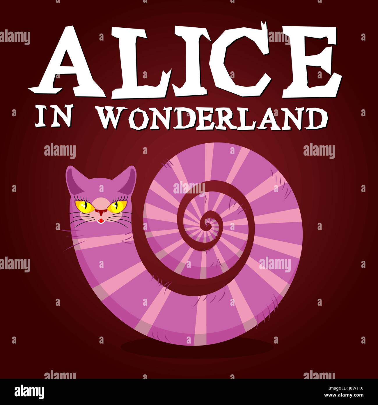Alice in Wonderland title. Cheshire Cat. Fantastic animal. Fabulous striped animal with long tail Stock Vector