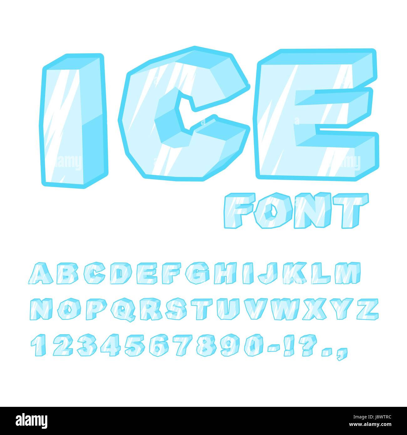 Ice font. Cold letters. Transparent blue alphabet. Frosty alphabet. frozen lettering Stock Vector