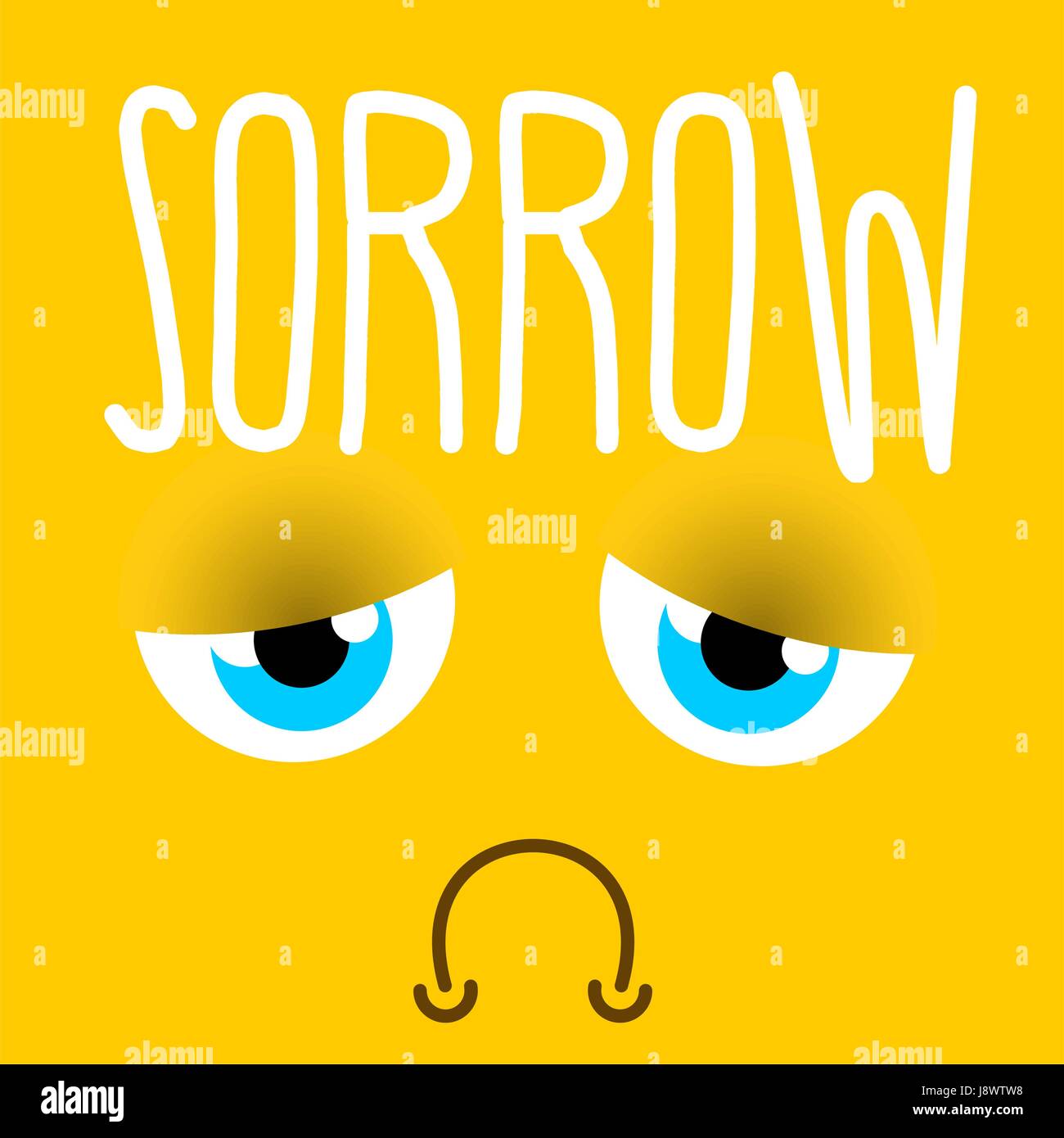 Sadness sad emotion. Yellow face sorrowful eyes. melancholyd mouth