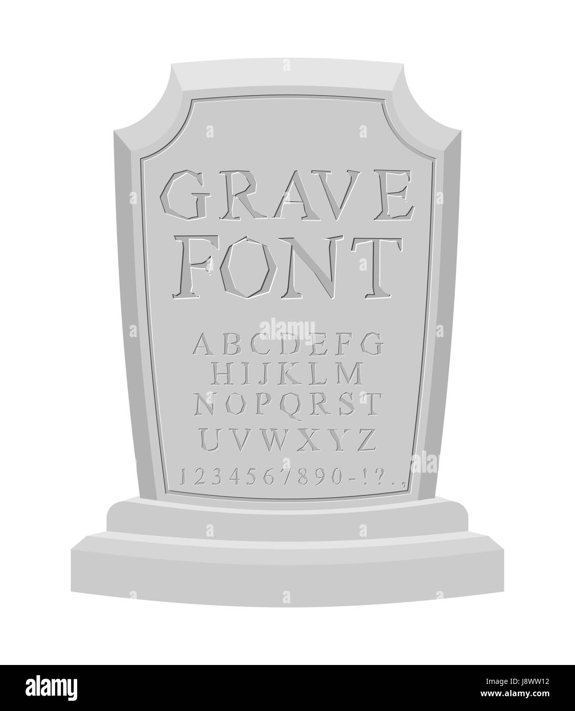 Gave font. Ancient carved on tombstone of ABC. Tomb of alphabet. Set of