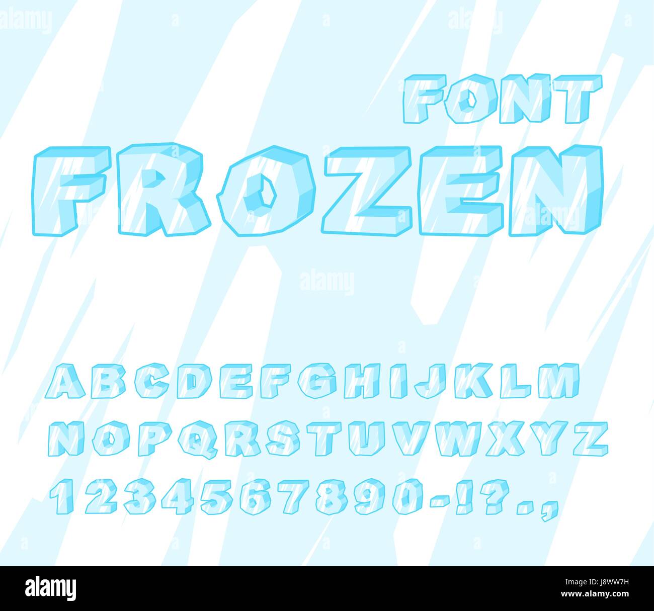 Frozen font. Ice alphabet. Transparent ABC. Cold blue letters Stock Vector