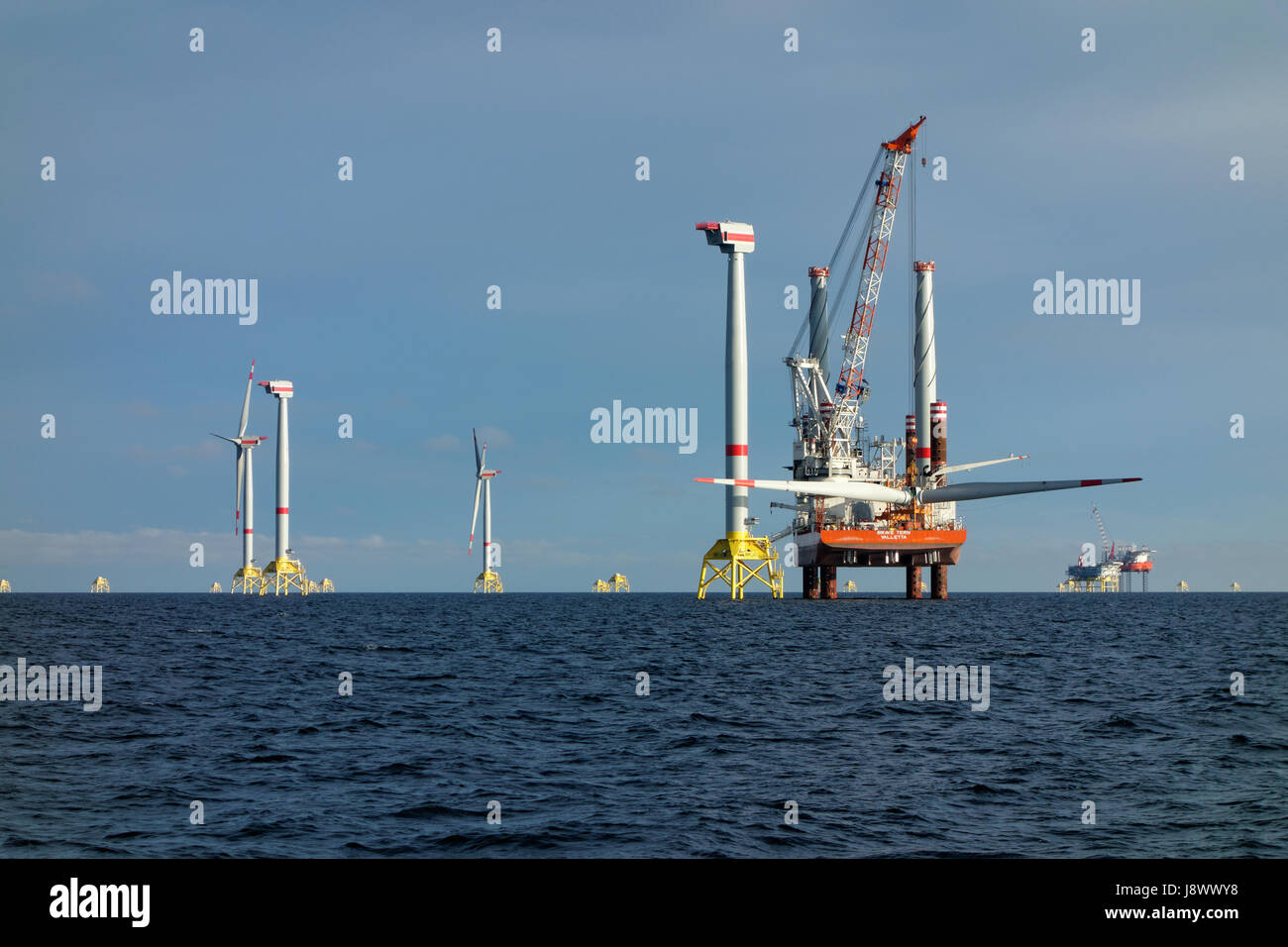 Wikinger Offshore Windfarm Construction Stock Photo