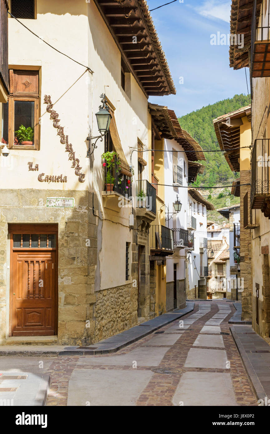 Renovated buildings in the picturesque old town of Rubielos de Mora in the Gúdar-Javalambre region, Teruel, Aragon, Spain Stock Photo