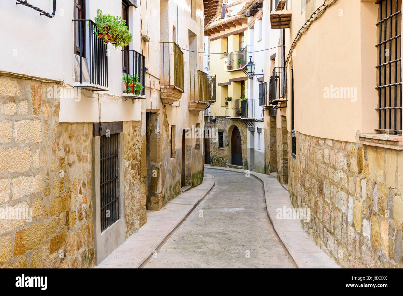 Renovated buildings in the picturesque old town of Rubielos de Mora in the Gúdar-Javalambre region, Teruel, Aragon, Spain Stock Photo