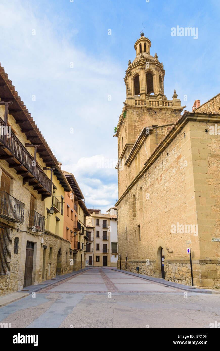 The 17th century former collegiate of Santa María la Mayor in the old town of Rubielos de Mora in the Gúdar-Javalambre region, Teruel, Aragon, Spain Stock Photo