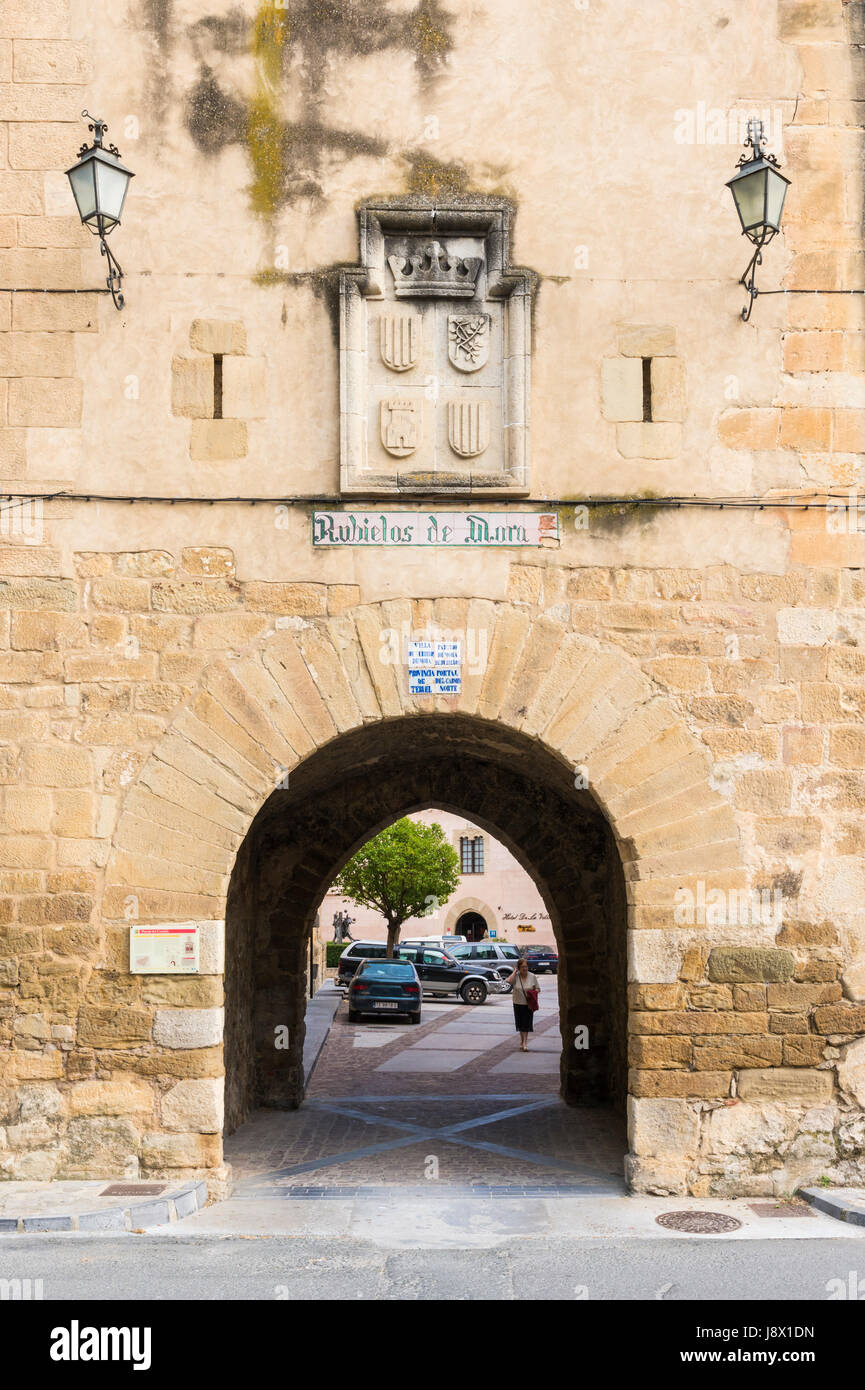 Portal del Carmen, an entrance to the old town of Rubielos de Mora in the Gúdar-Javalambre region, Teruel, Aragon, Spain Stock Photo