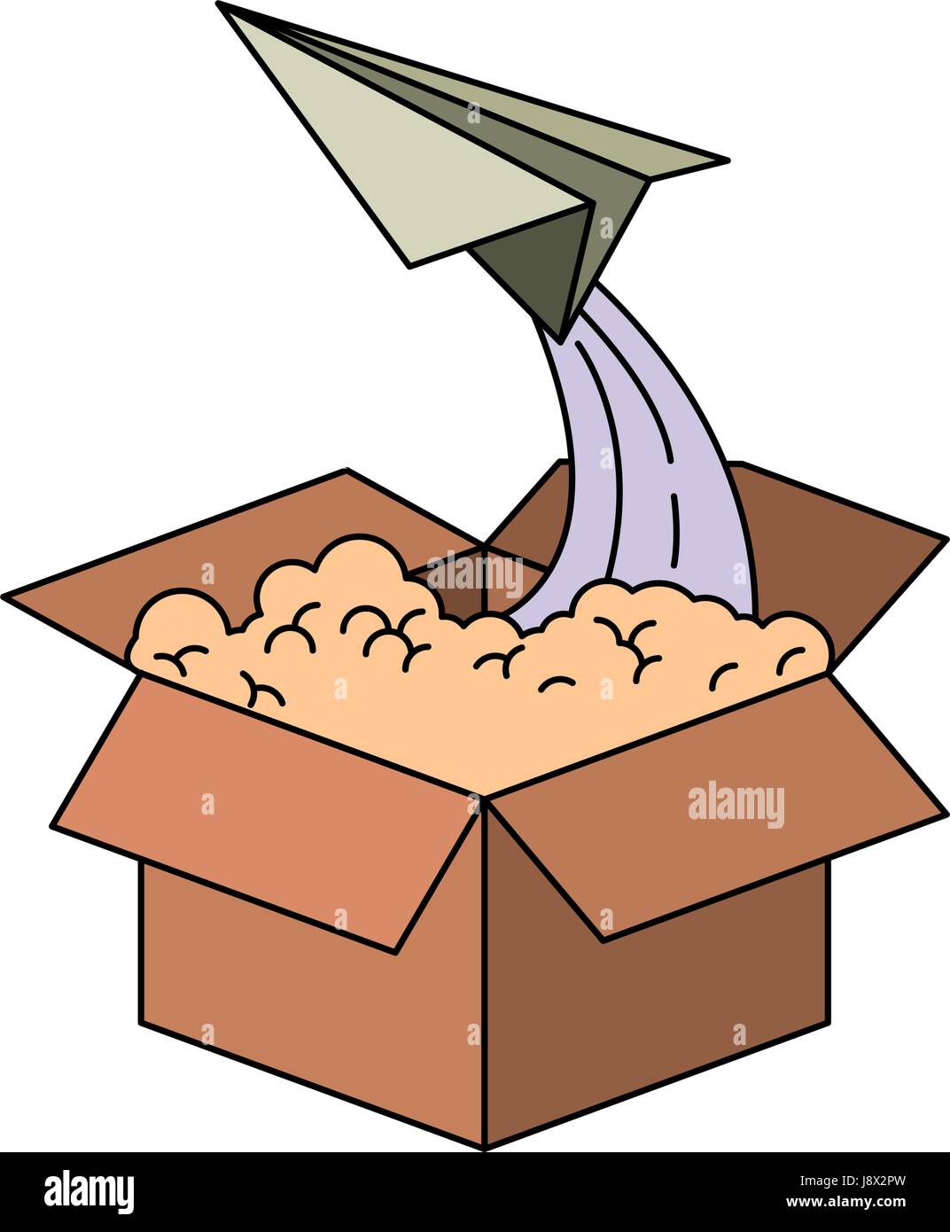 colorful silhouette of cardboard box and paper plane flying Stock ...