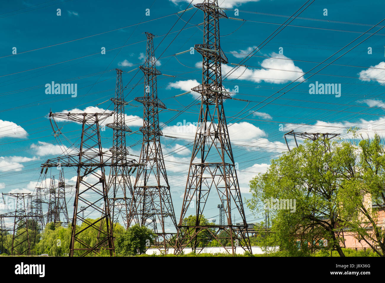 High voltage electric transmission tower energy pylon Stock Photo - Alamy