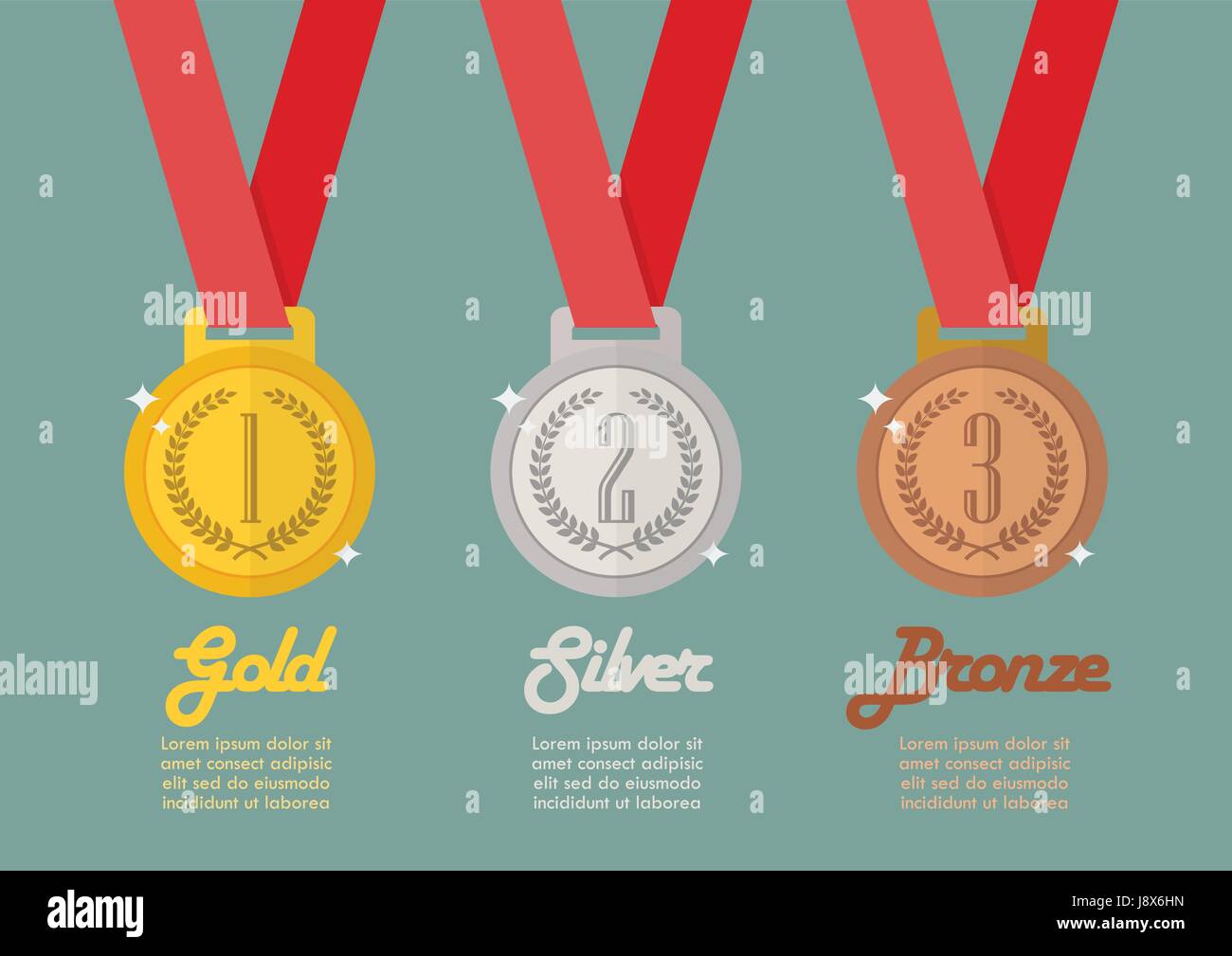 Gold silver and bronze medals infographic. Flat style vector