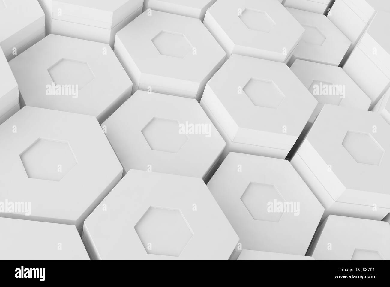 White geometric hexagonal abstract background. 3D rendering Stock Photo