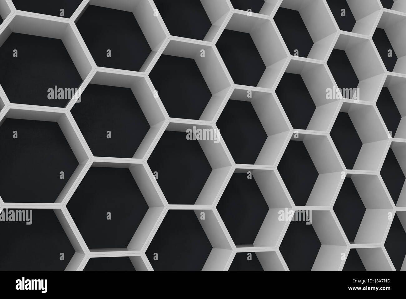 White geometric hexagonal abstract background with black wall. 3D ...