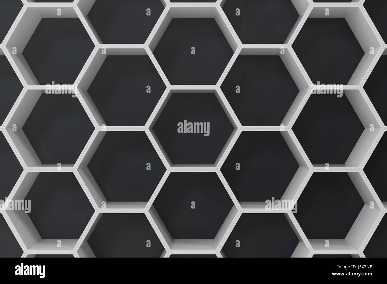 White geometric hexagonal abstract background with black wall. 3D ...