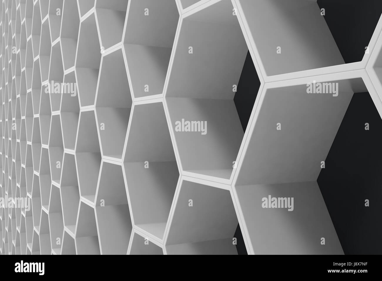 White geometric hexagonal abstract background with black wall. 3D ...